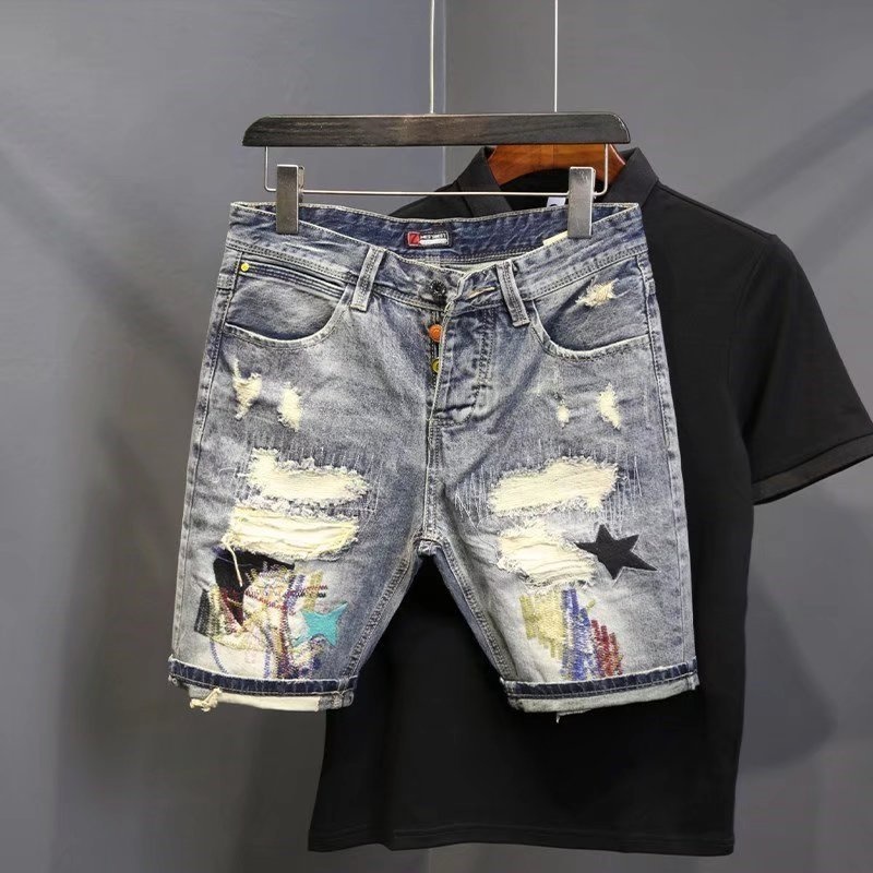 Men'S Fashion Loose Pants - Summer Men's Fashion Scraped Patch Beggar