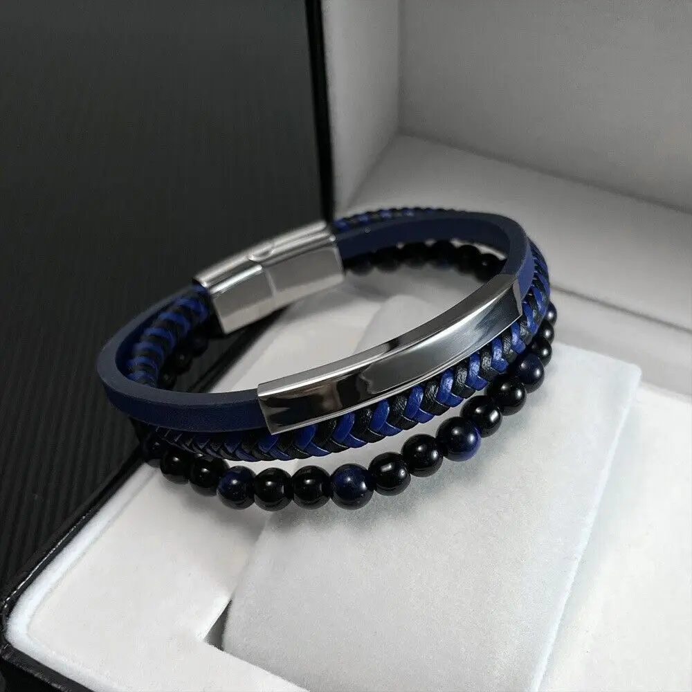 Mens Fashion Combination - Blue-Black Weaving Combined Multi-Layered Beaded Handmade