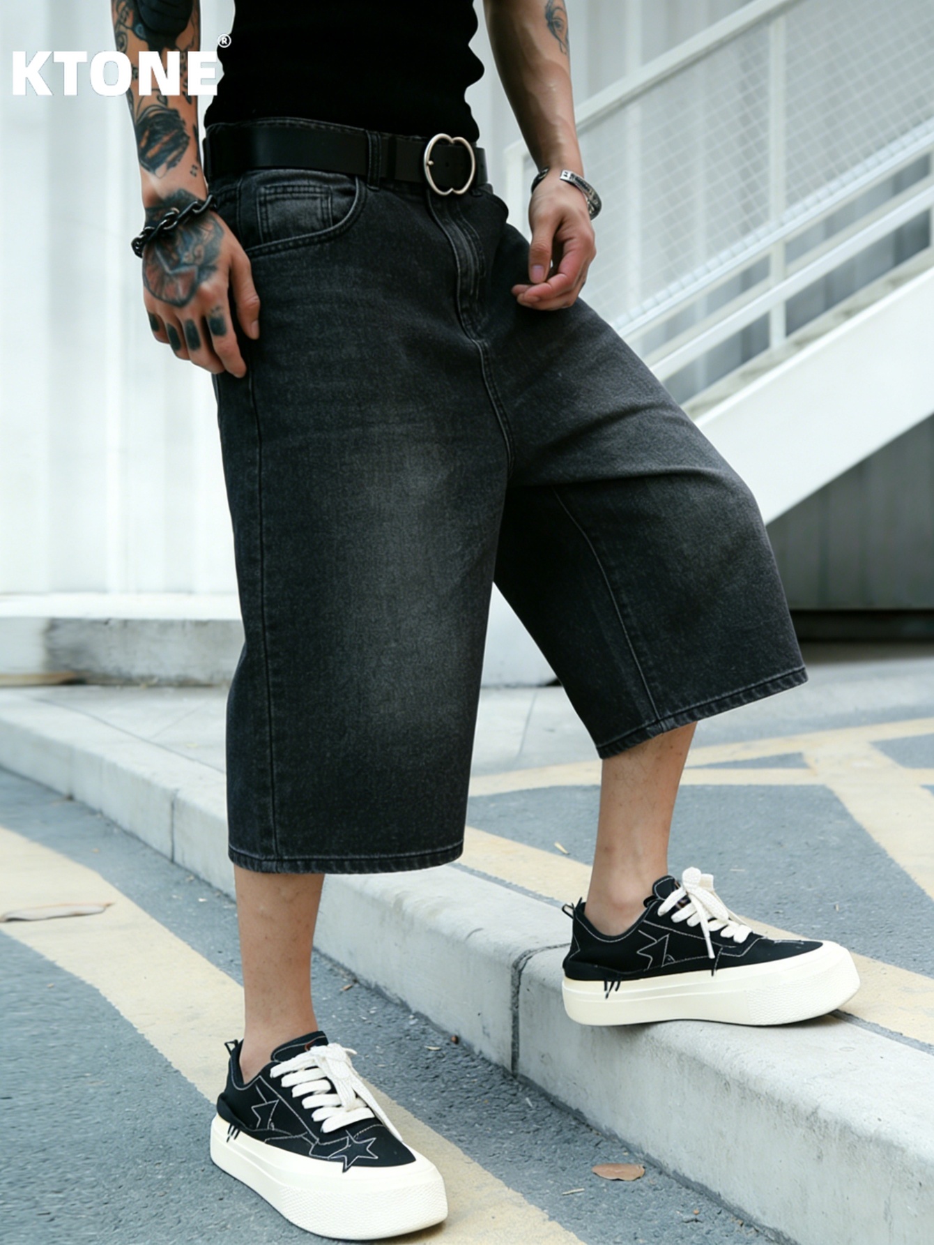 Men'S Fashion Loose Pants - Fashion black non stretch denim jorts