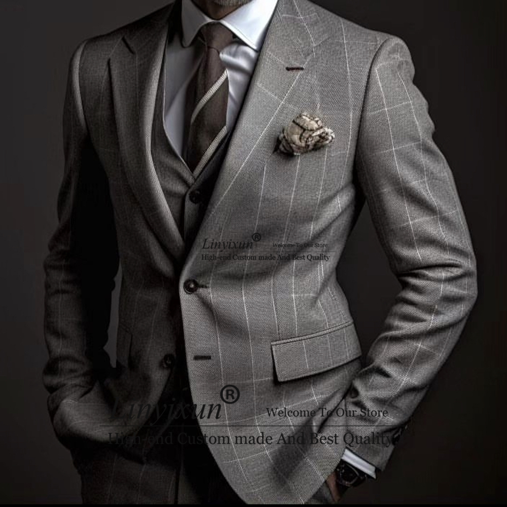 Mens Fashion Dark Grey Pants - Fashion Dark Grey Plaid Suits Mens