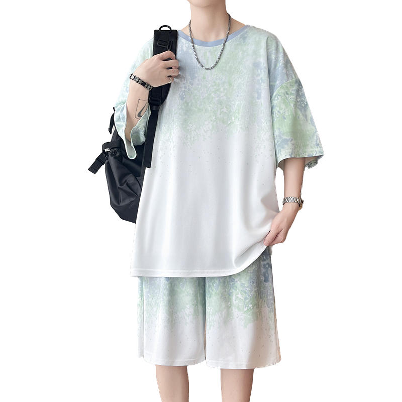 Men'S Fashion Loose Pants - 【Top 5-Point Pants】Men's T-Shirt Set New