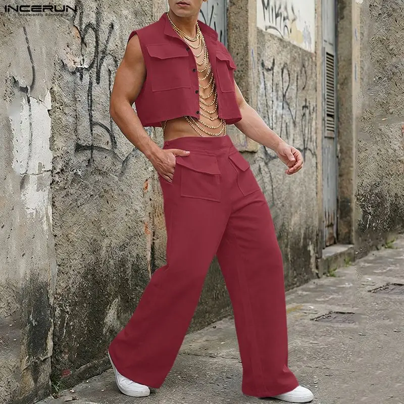 INCERUN Men Sets Solid Sleevel - Men'S Fashion Loose Pants incelemesi ve fiyatı