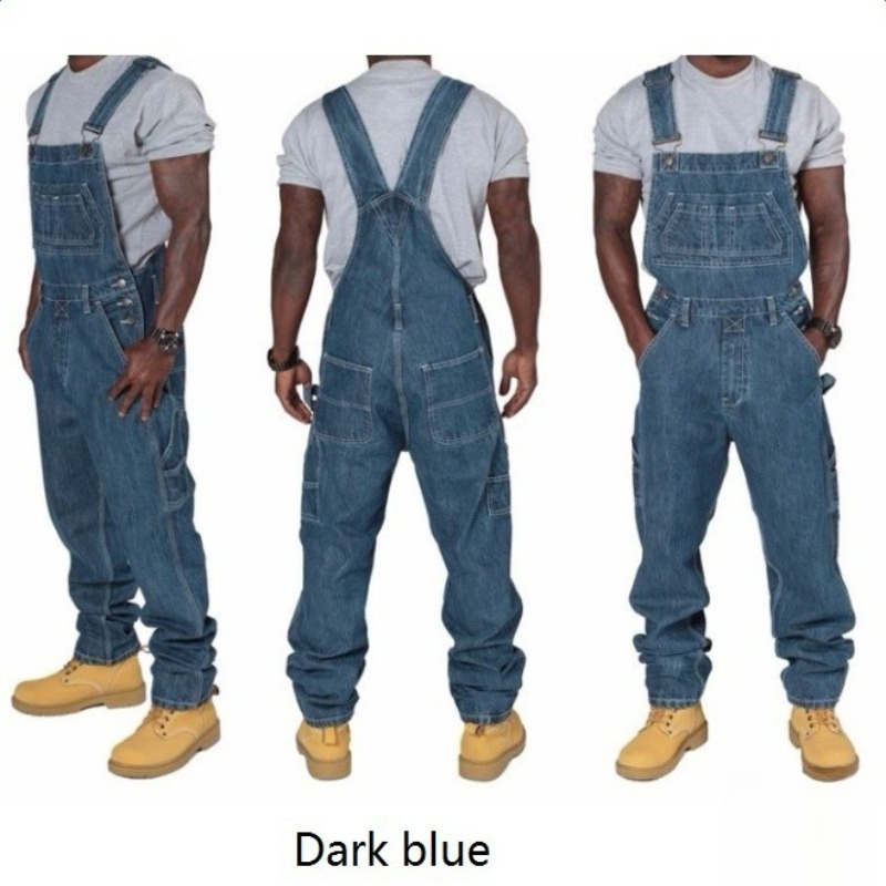 Mens Ripped Denim Overalls wit - Men'S Fashion Loose Pants incelemesi ve fiyatı