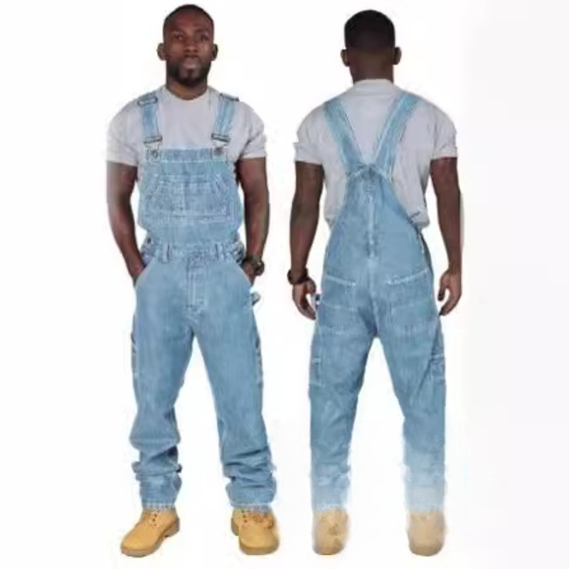 Mens Ripped Denim Overalls wit - Men'S Fashion Loose Pants incelemesi ve fiyatı