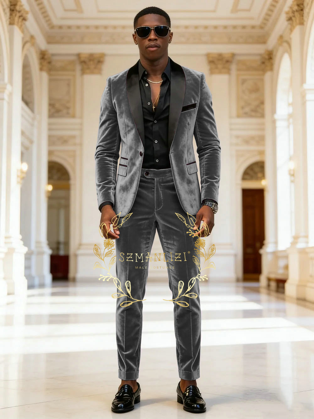 Dark Grey Velvet 2 Pieces Men  - Mens Fashion Dark Grey Pants incelemesi ve fiyatı